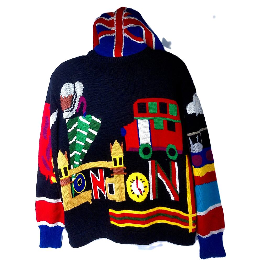 Vintage Jack B Quick New York City London Hoodie Novelty Sweater Size Small